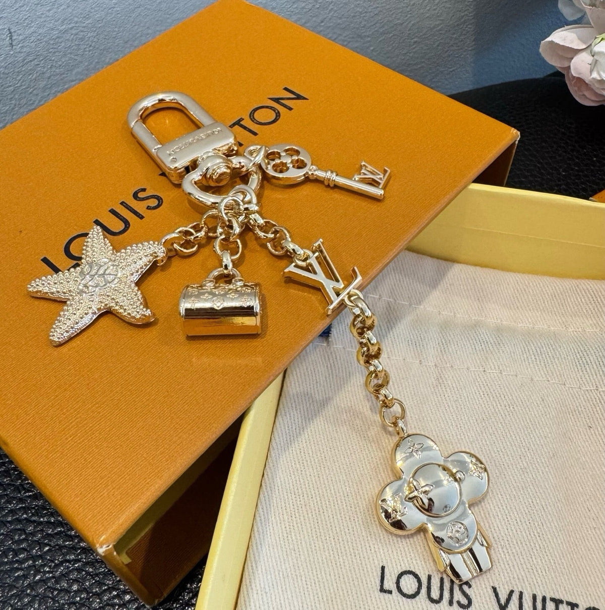 LOUIS VUITTON Canvas Logo Bag Charm Keychain