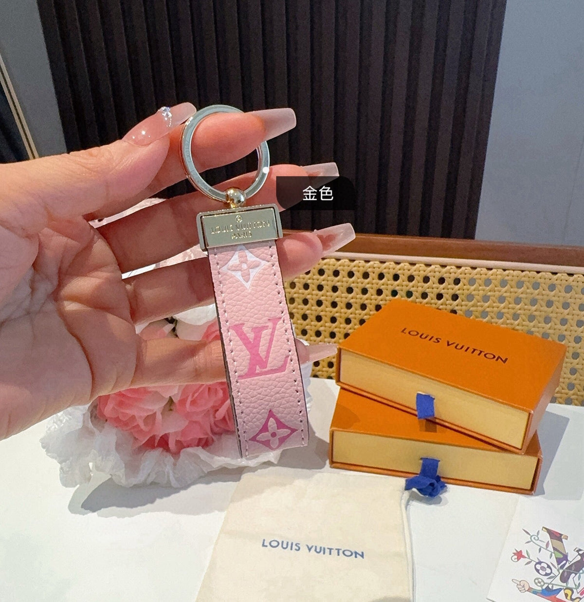 LOUIS VUITTON Leather Canvas Bag Charm Keychain
