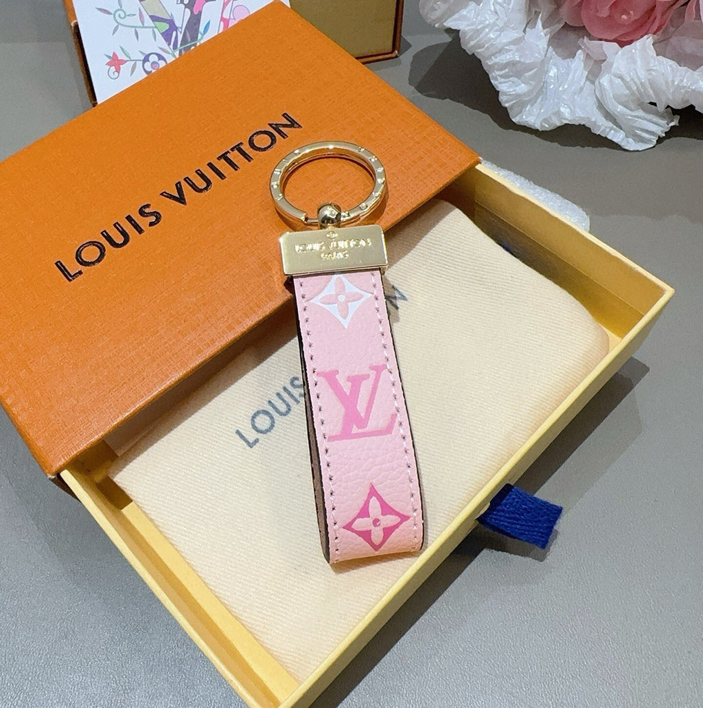 LOUIS VUITTON Leather Canvas Bag Charm Keychain