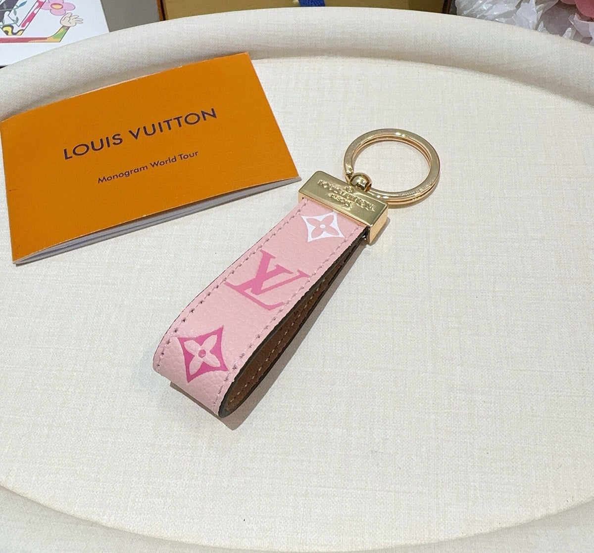 LOUIS VUITTON Leather Canvas Bag Charm Keychain