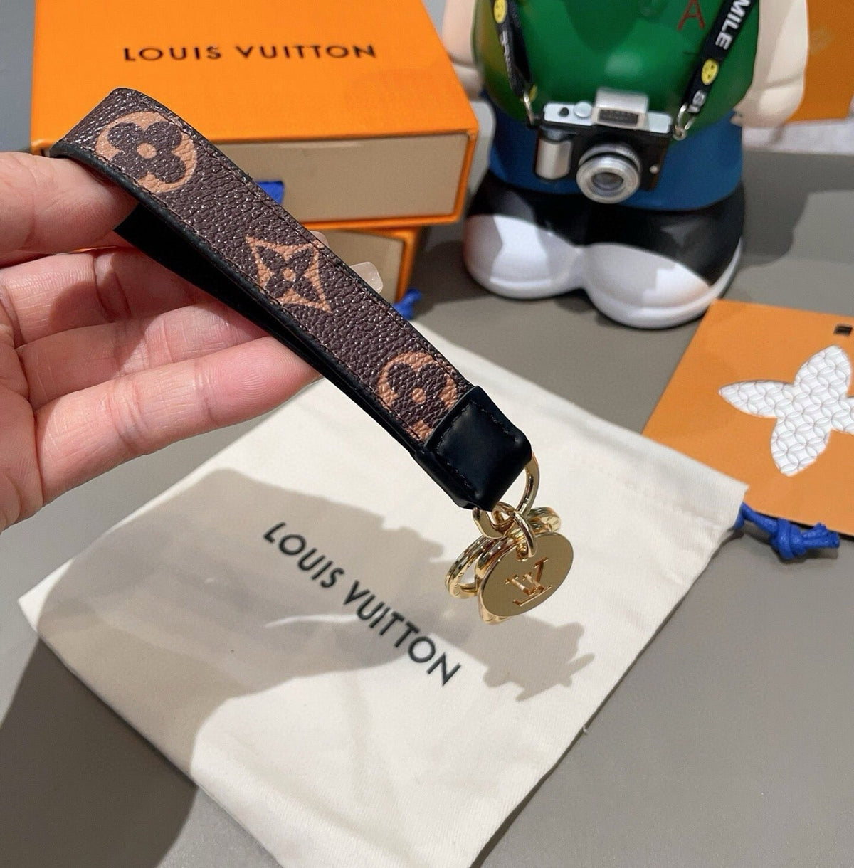 LOUIS VUITTON Canvas Metal Bag Charm Keychain