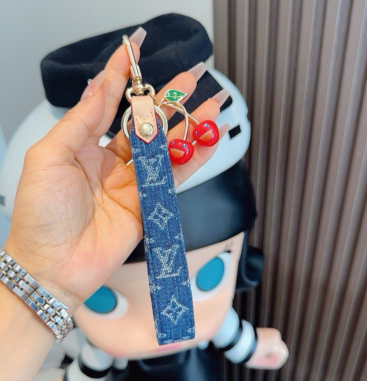LOUIS VUITTON Canvas Denim Bag Charm Keychain