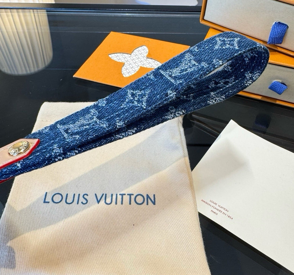 LOUIS VUITTON Canvas Denim Bag Charm Keychain