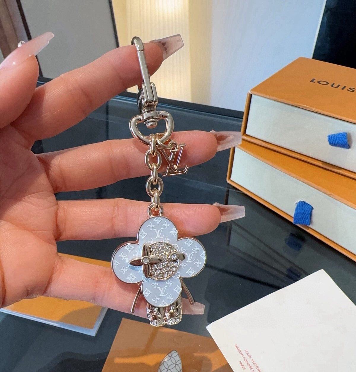 LOUIS VUITTON Canvas Flower Bag Charm Keychain