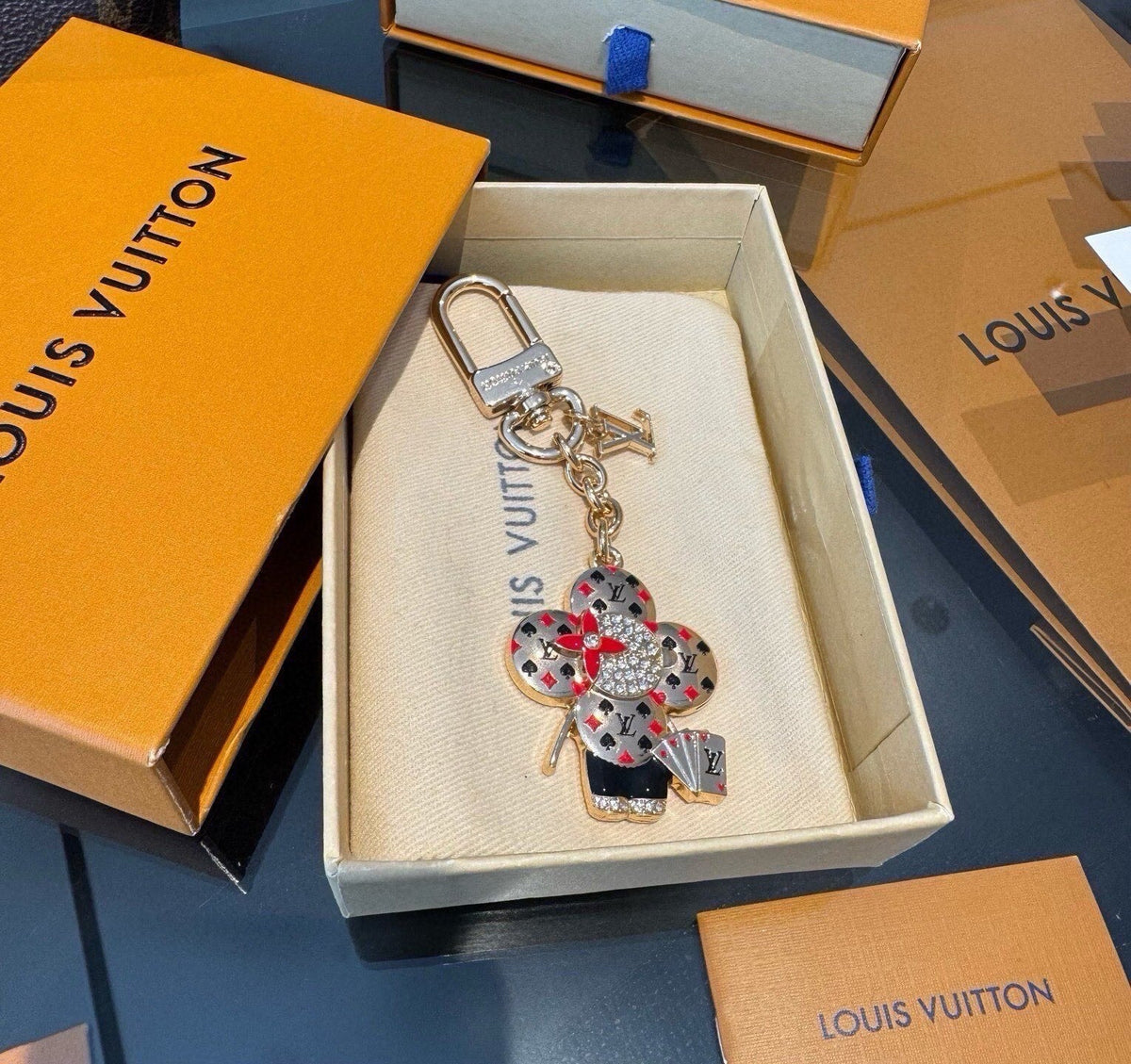 LOUIS VUITTON Canvas Flower Bag Charm Keychain