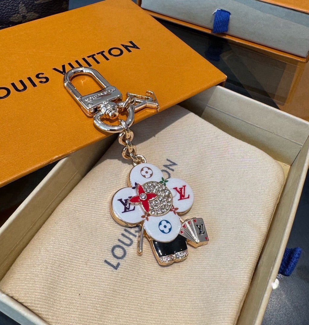 LOUIS VUITTON Canvas Flower Bag Charm Keychain