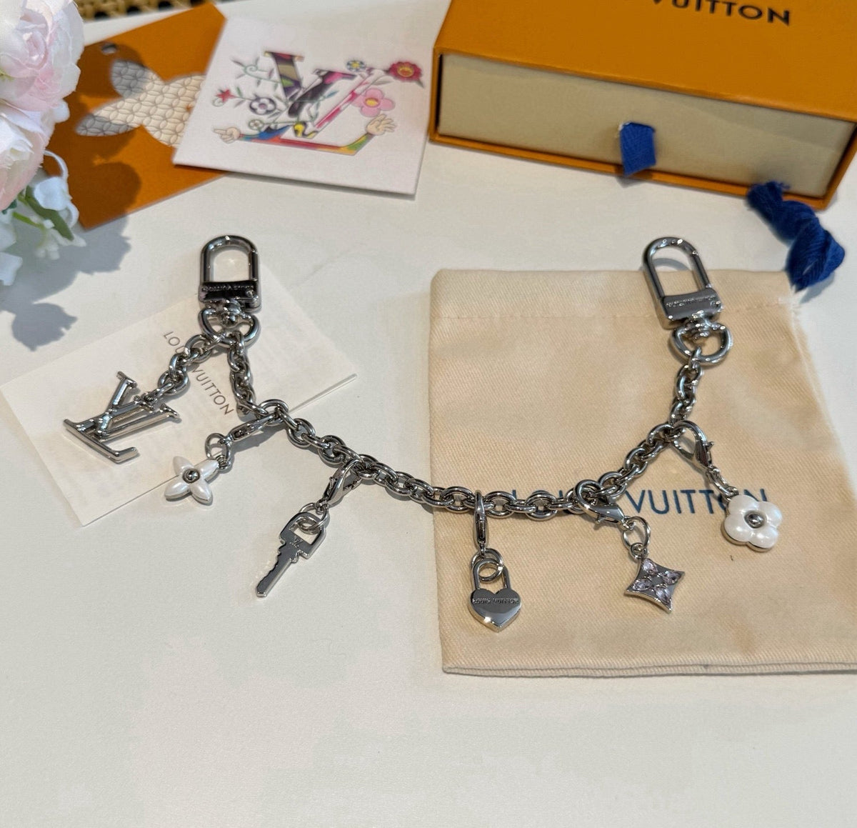 LOUIS VUITTON Canvas Cherry Blossom Bag Charm Keychain