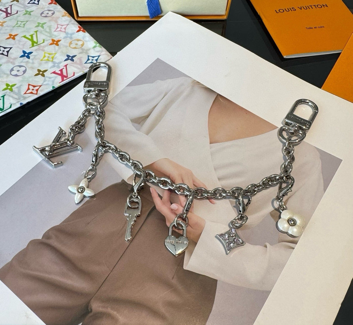 LOUIS VUITTON Canvas Cherry Blossom Bag Charm Keychain