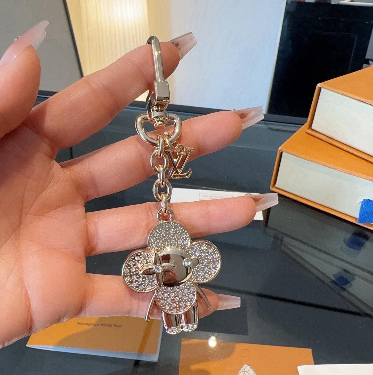 LOUIS VUITTON Canvas Flower Bag Charm Keychain