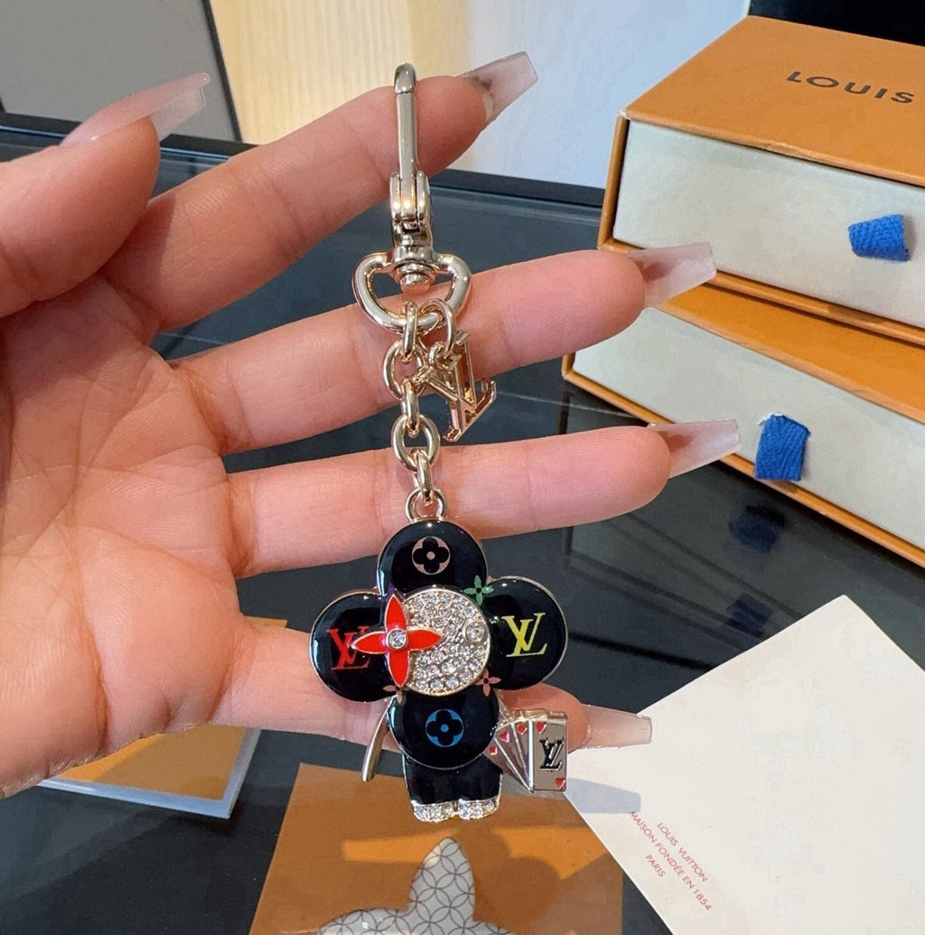 LOUIS VUITTON Canvas Flower Bag Charm Keychain