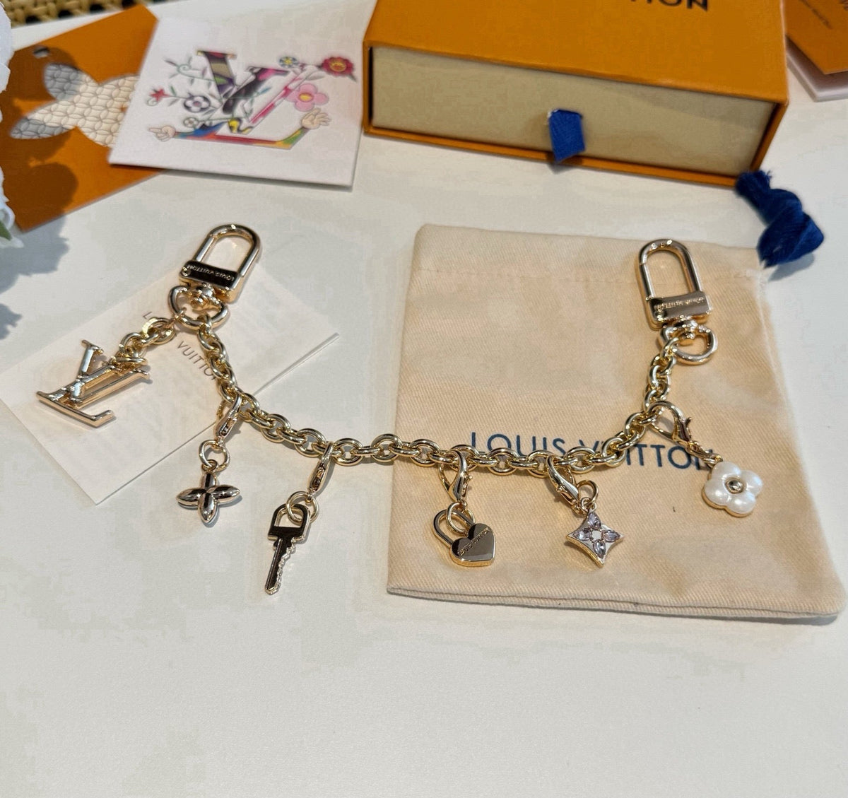 LOUIS VUITTON Canvas Cherry Blossom Bag Charm Keychain