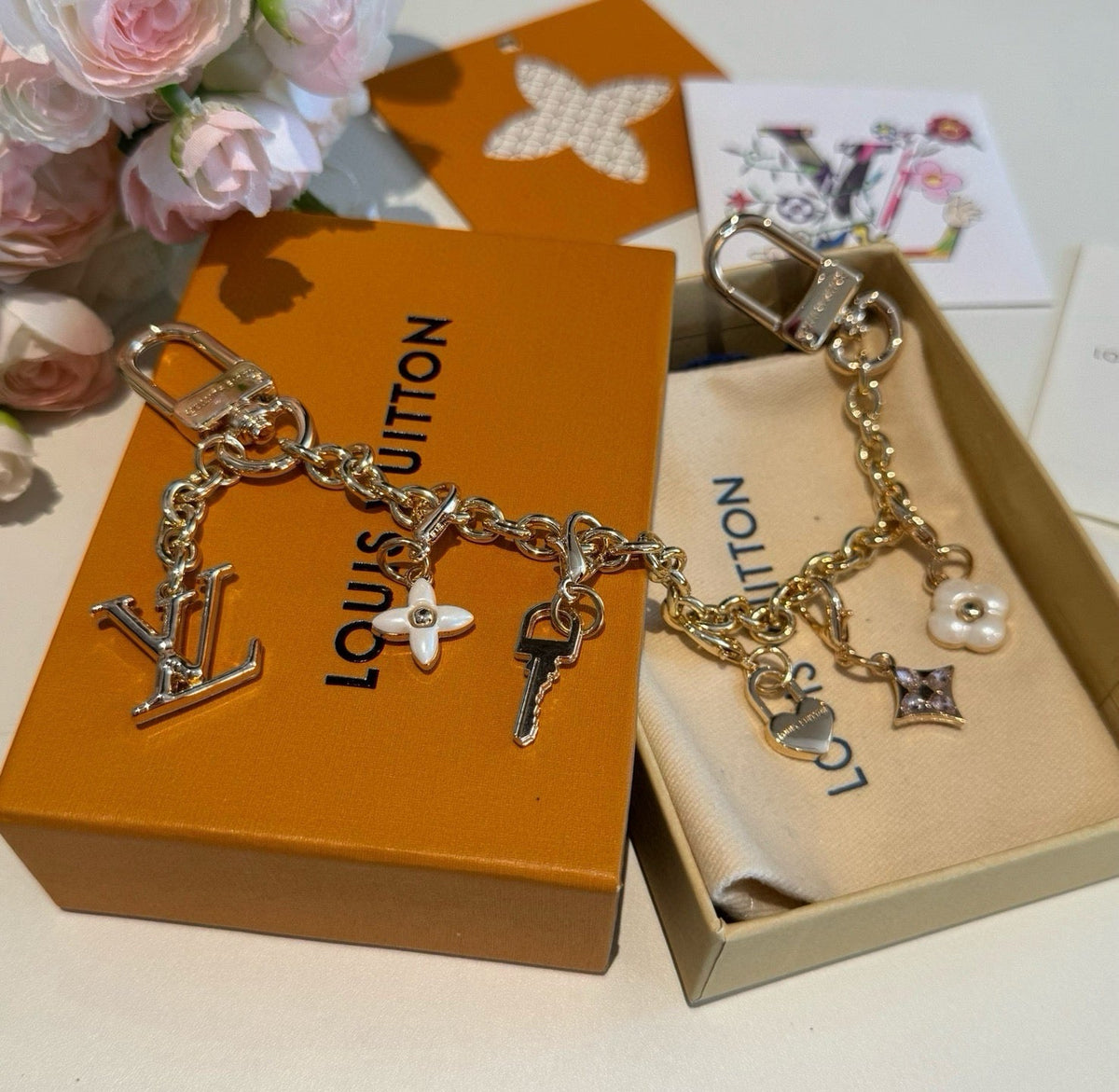 LOUIS VUITTON Canvas Cherry Blossom Bag Charm Keychain