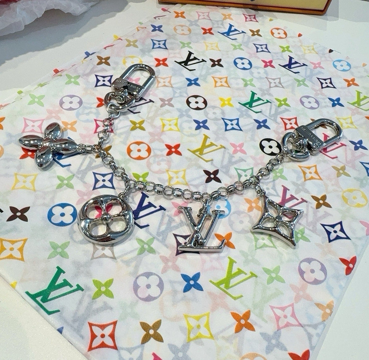 LOUIS VUITTON M01188 Canvas Flower Bag Charm Keychain