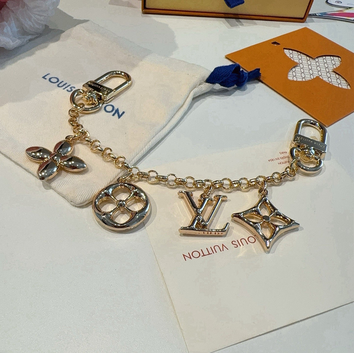 LOUIS VUITTON M01188 Canvas Flower Bag Charm Keychain
