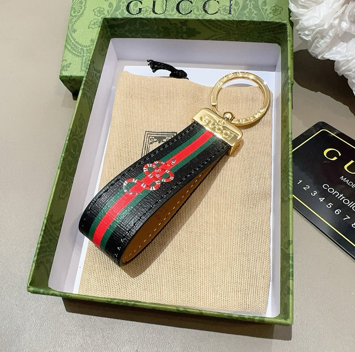 GUCCI Canvas Metal Bag Charm Keychain
