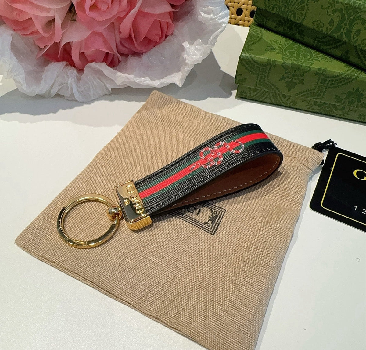 GUCCI Canvas Metal Bag Charm Keychain