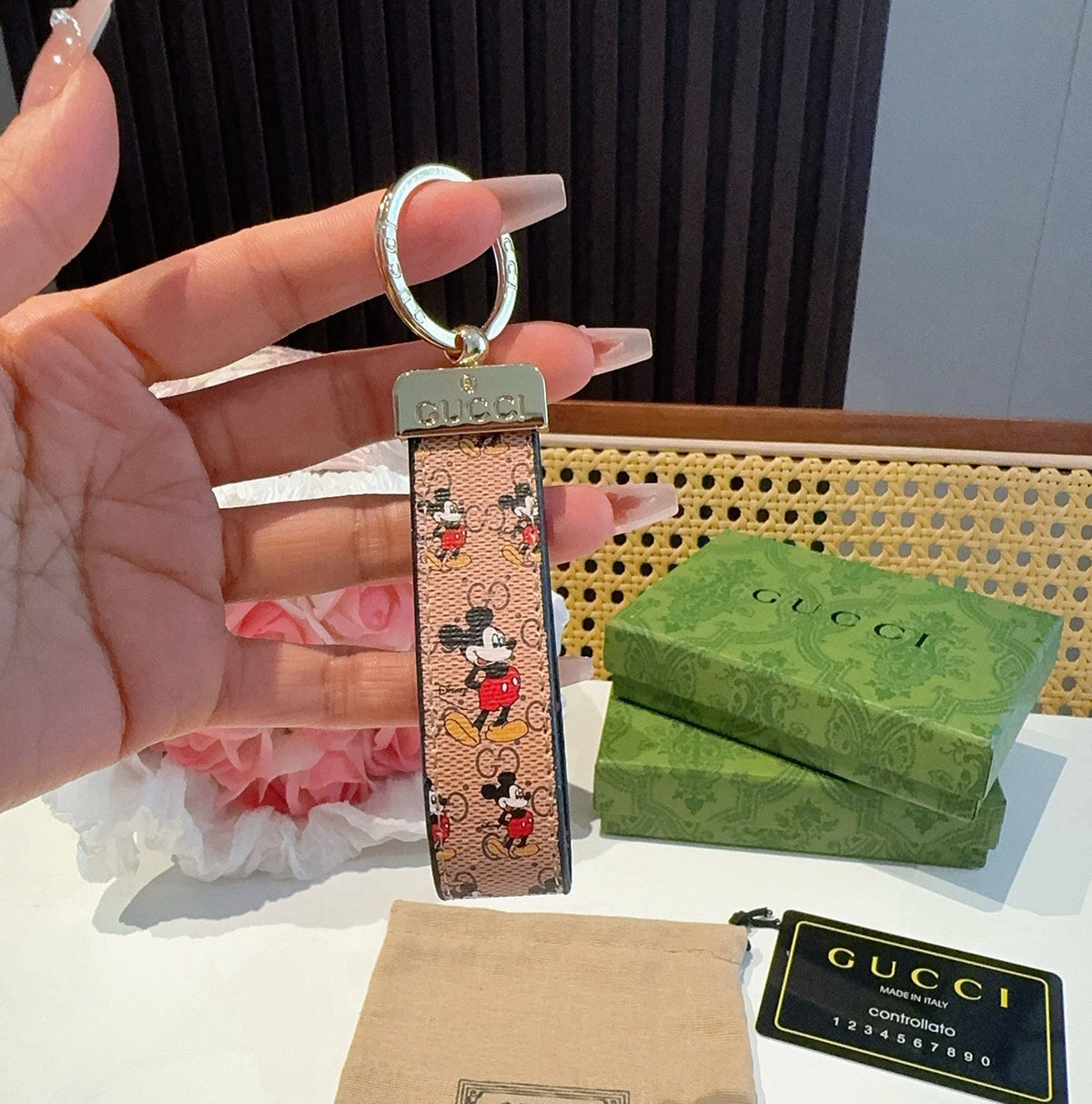 GUCCI Canvas Metal Bag Charm Keychain