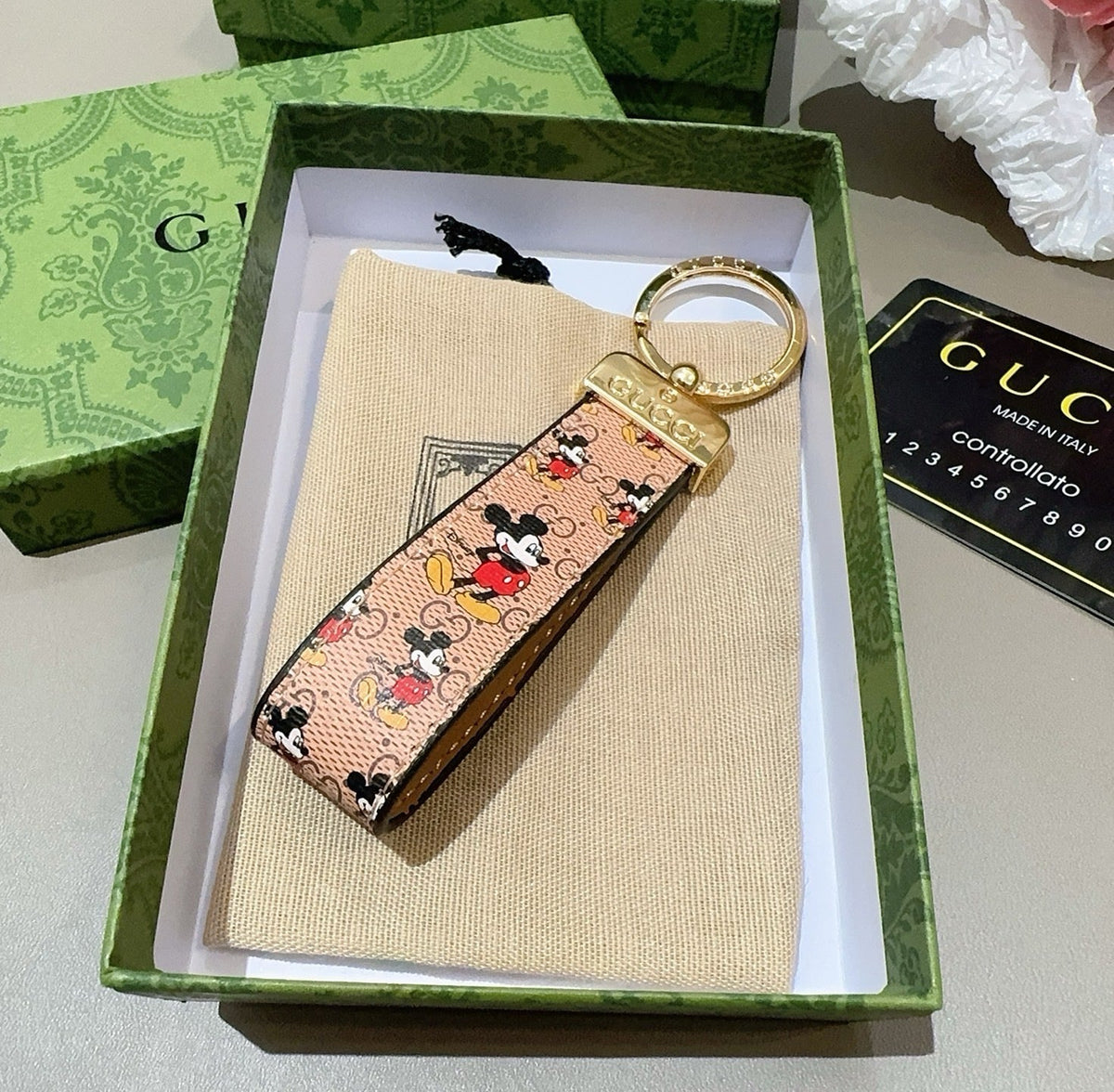 GUCCI Canvas Metal Bag Charm Keychain