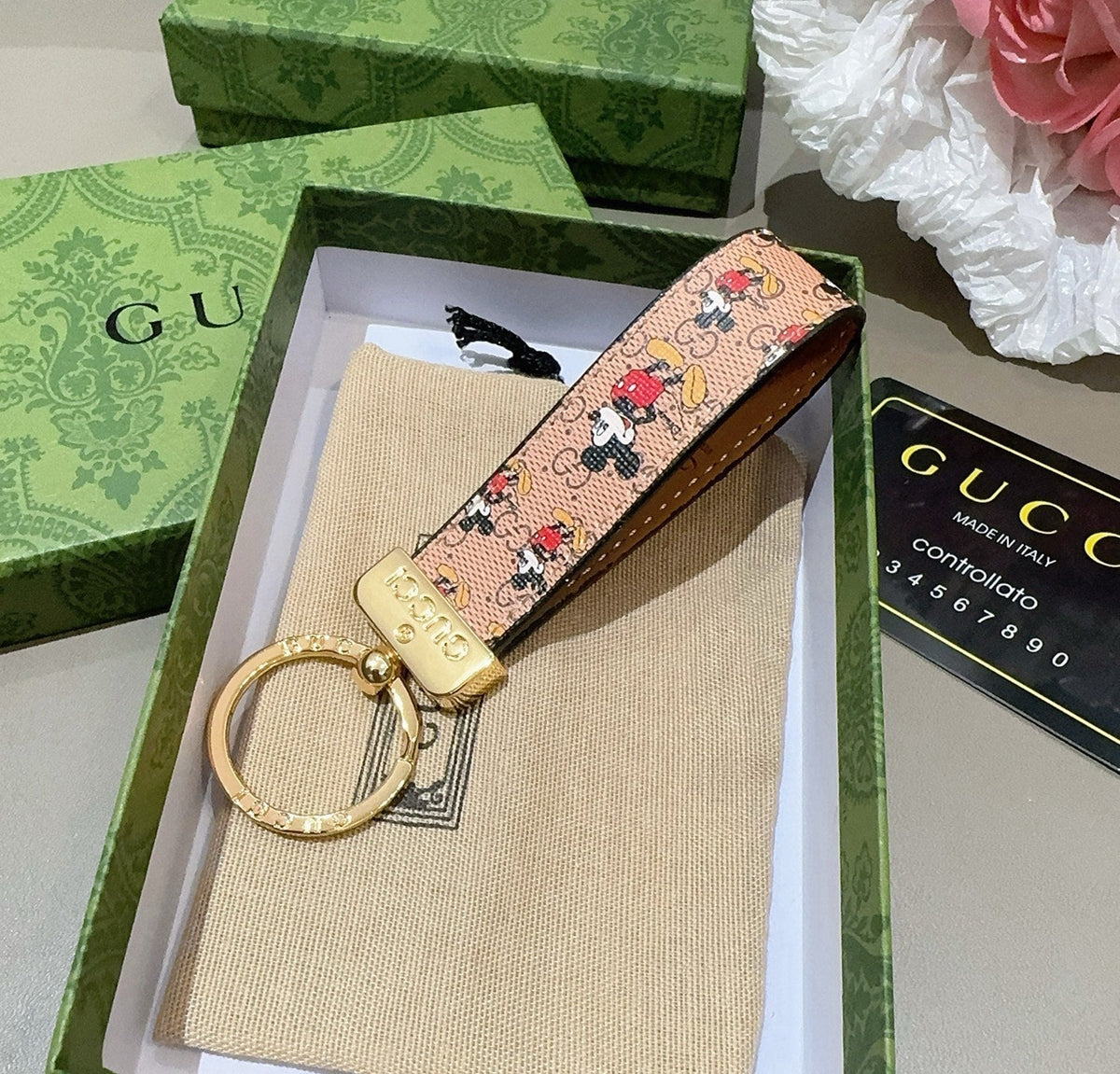 GUCCI Canvas Metal Bag Charm Keychain