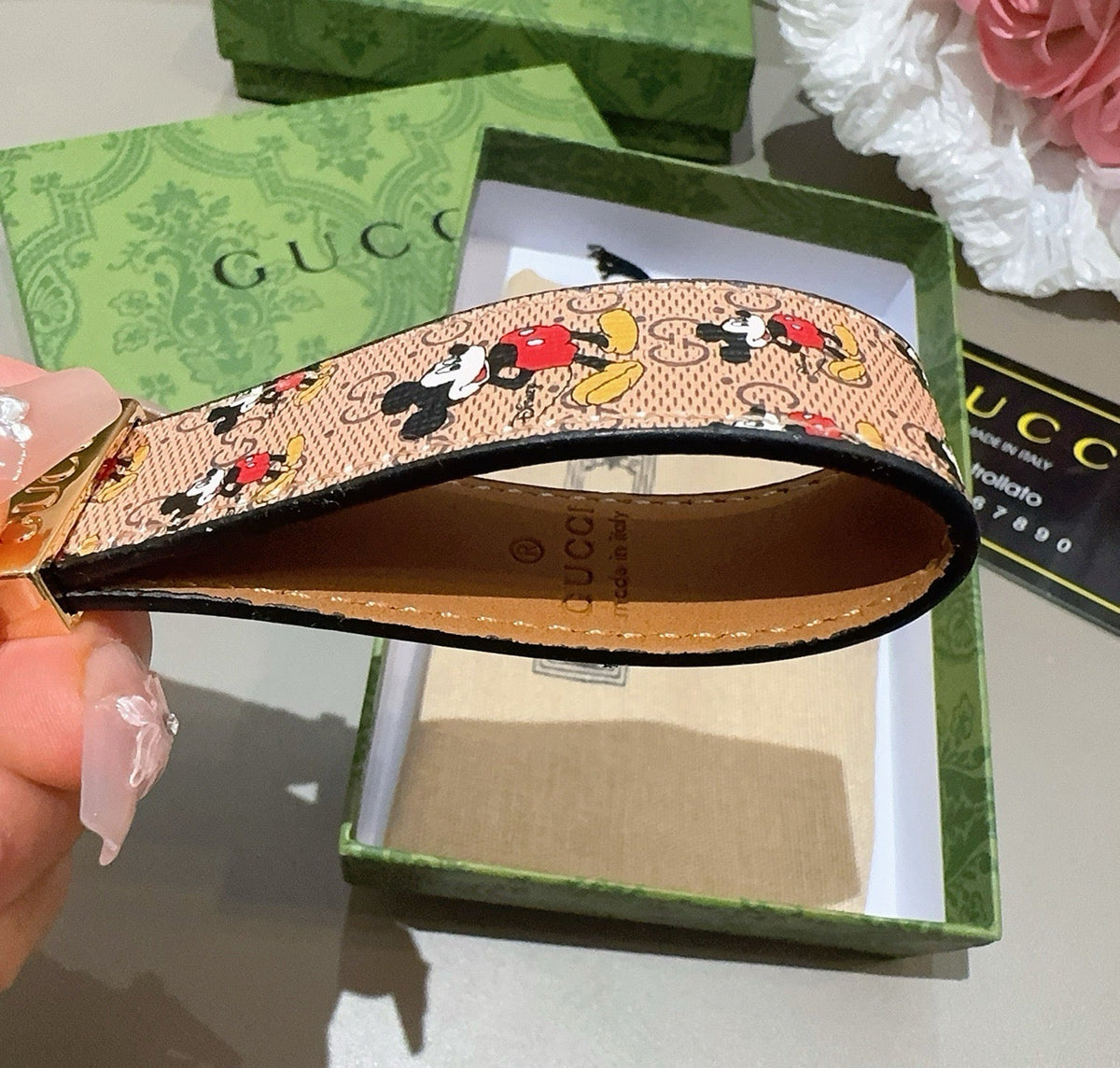 GUCCI Canvas Metal Bag Charm Keychain
