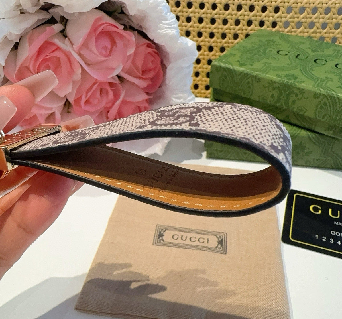 GUCCI Canvas Metal Bag Charm Keychain