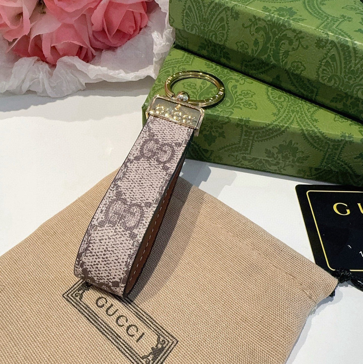GUCCI Canvas Metal Bag Charm Keychain