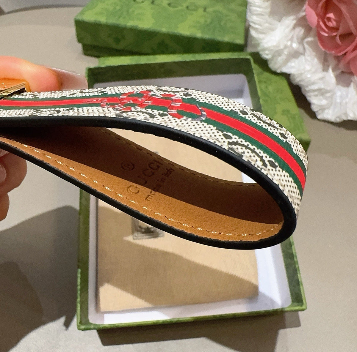 GUCCI Canvas Metal Bag Charm Keychain
