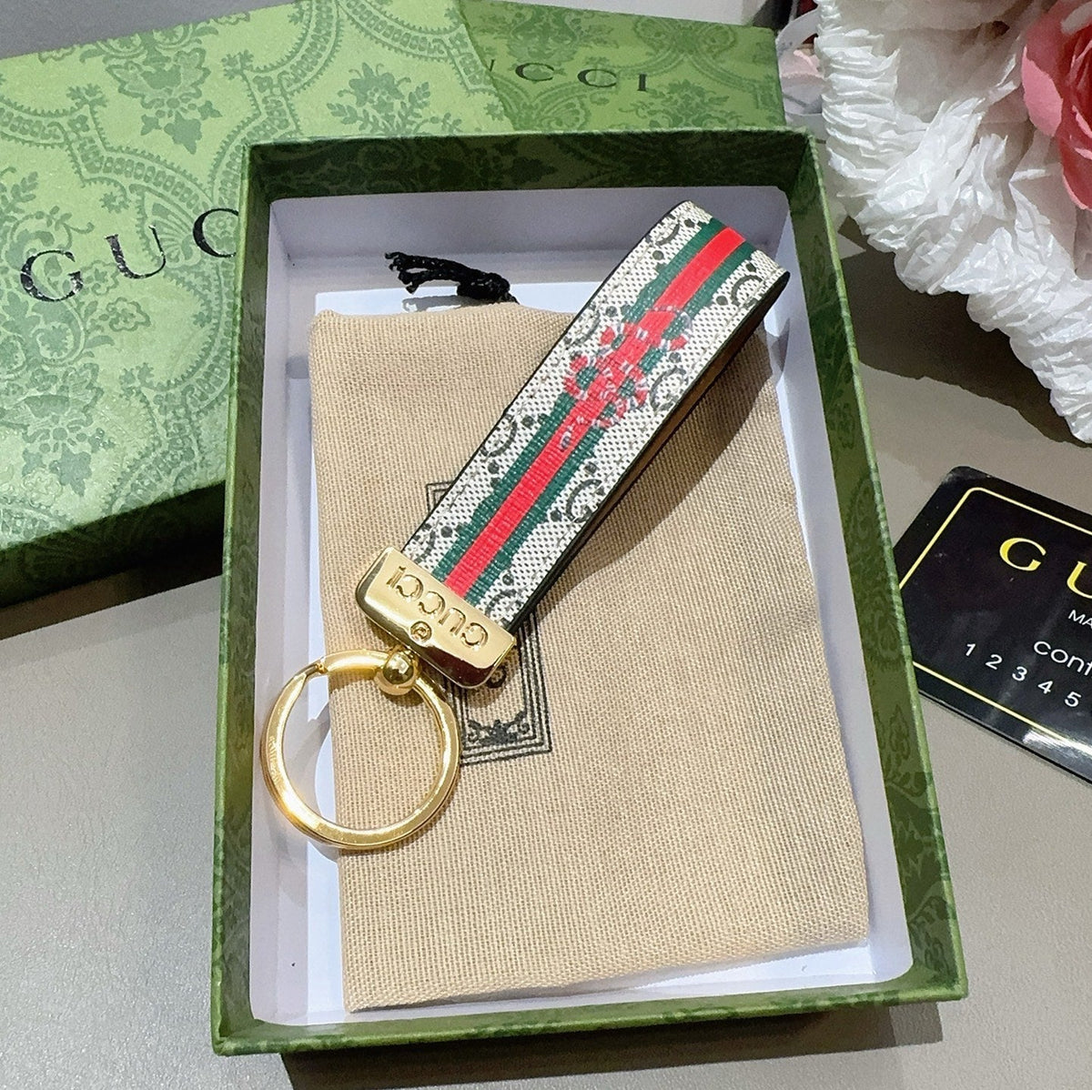 GUCCI Canvas Metal Bag Charm Keychain