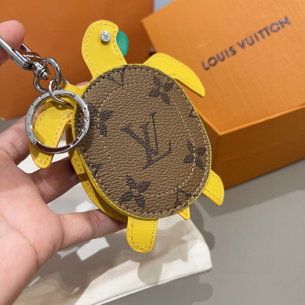 LOUIS VUITTON Leather Canvas Bag Charm Keychain