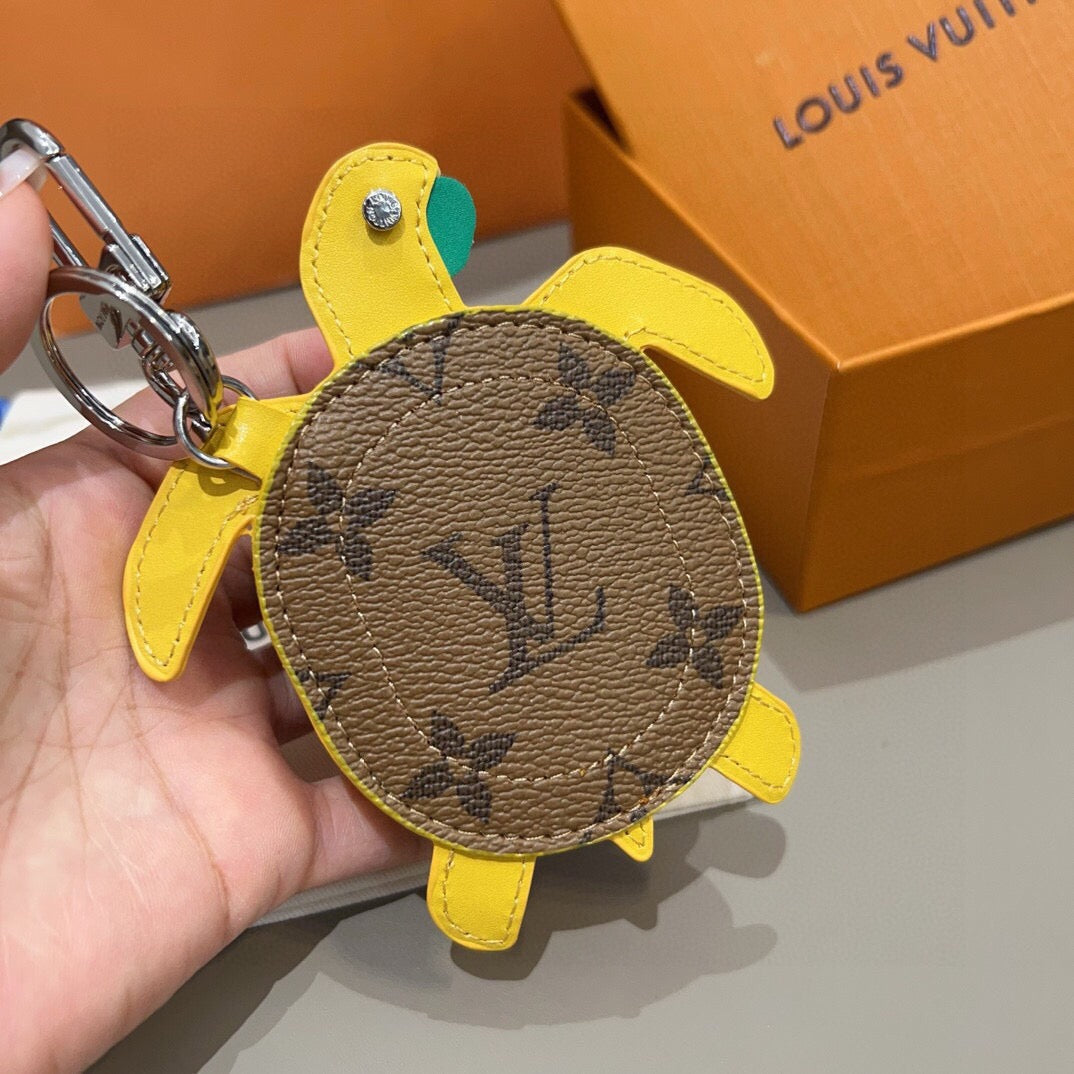 LOUIS VUITTON Leather Canvas Bag Charm Keychain
