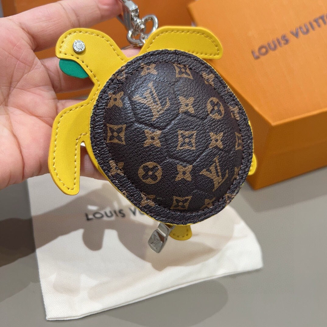 LOUIS VUITTON Leather Canvas Bag Charm Keychain