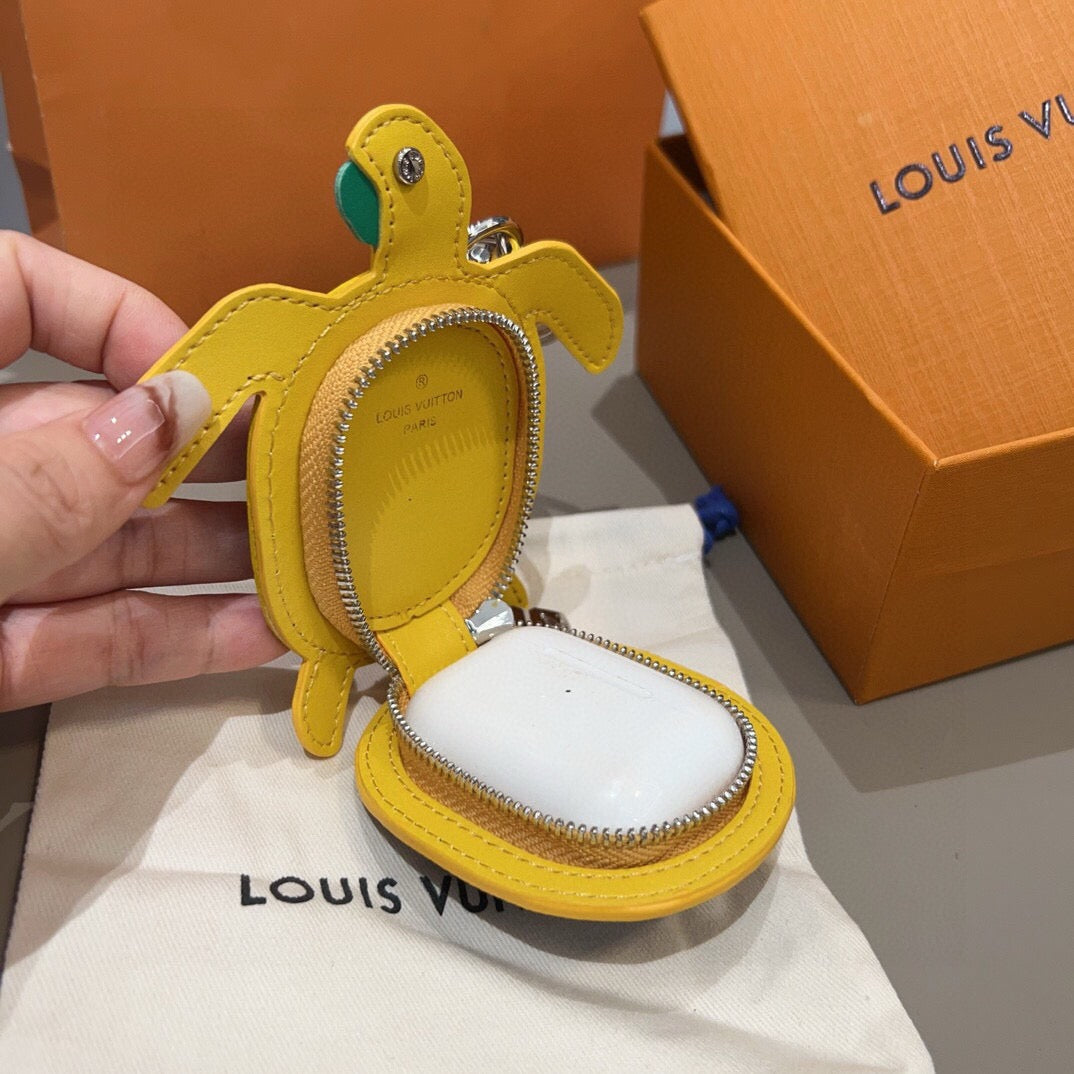 LOUIS VUITTON Leather Canvas Bag Charm Keychain