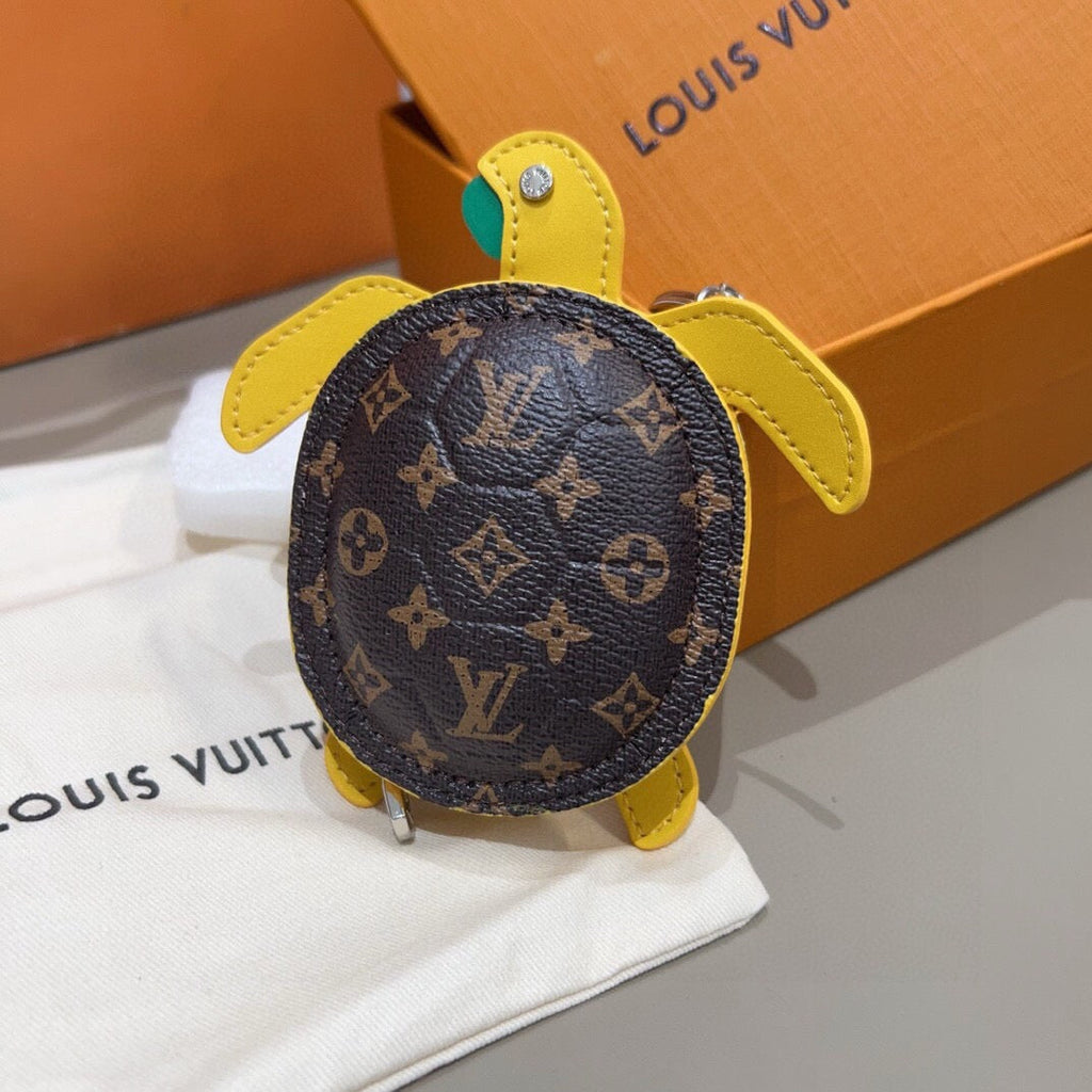 LOUIS VUITTON Leather Canvas Bag Charm Keychain