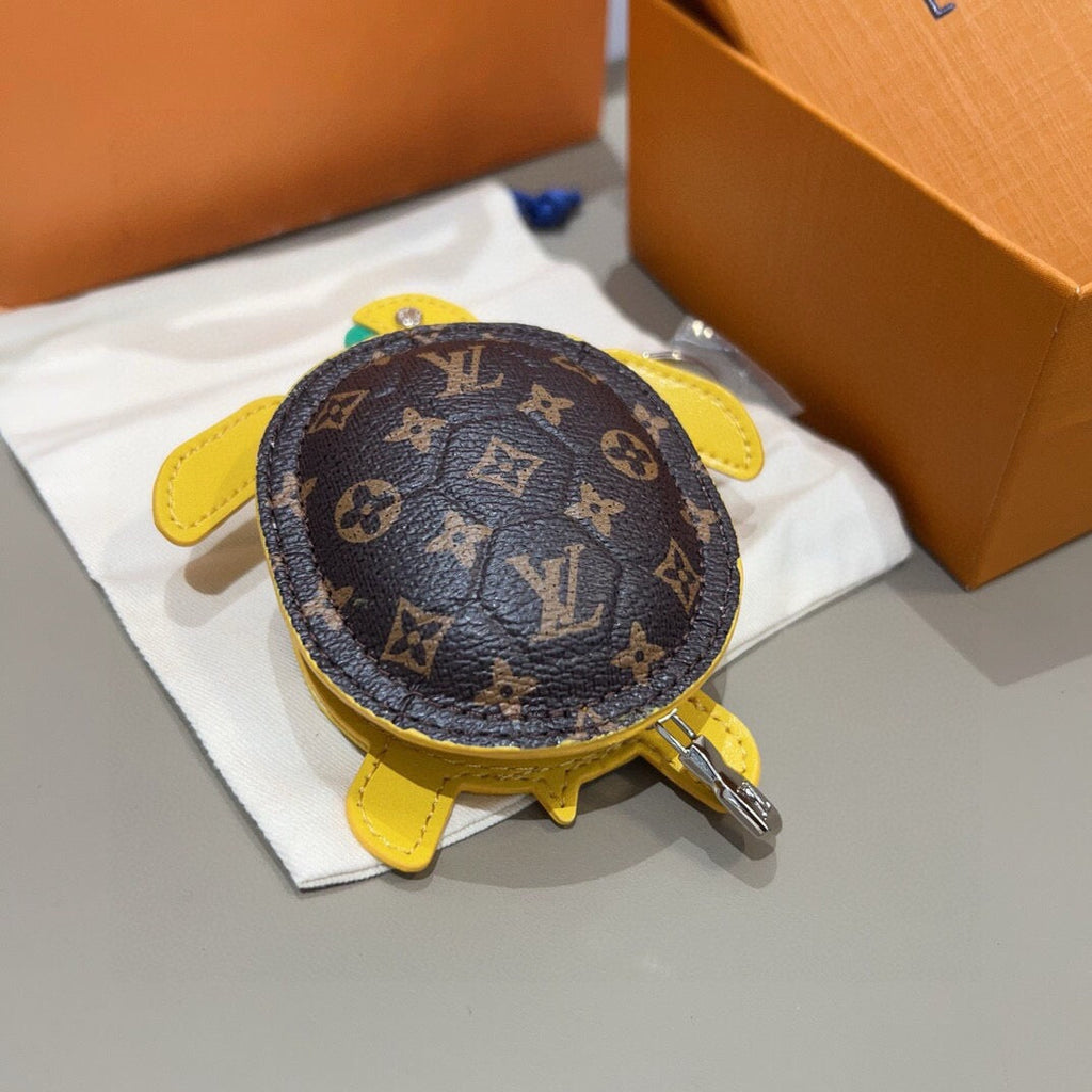 LOUIS VUITTON Leather Canvas Bag Charm Keychain