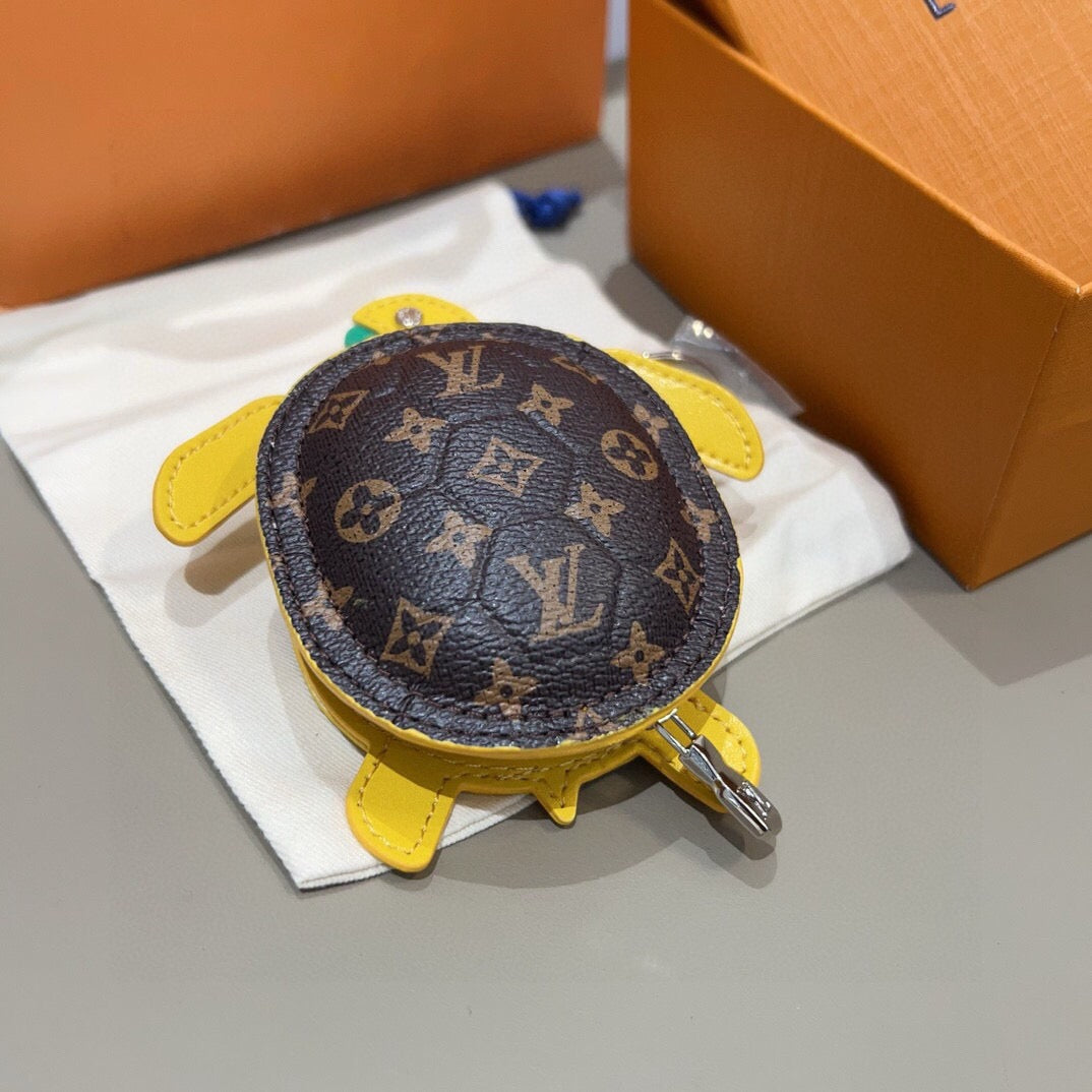 LOUIS VUITTON Leather Canvas Bag Charm Keychain