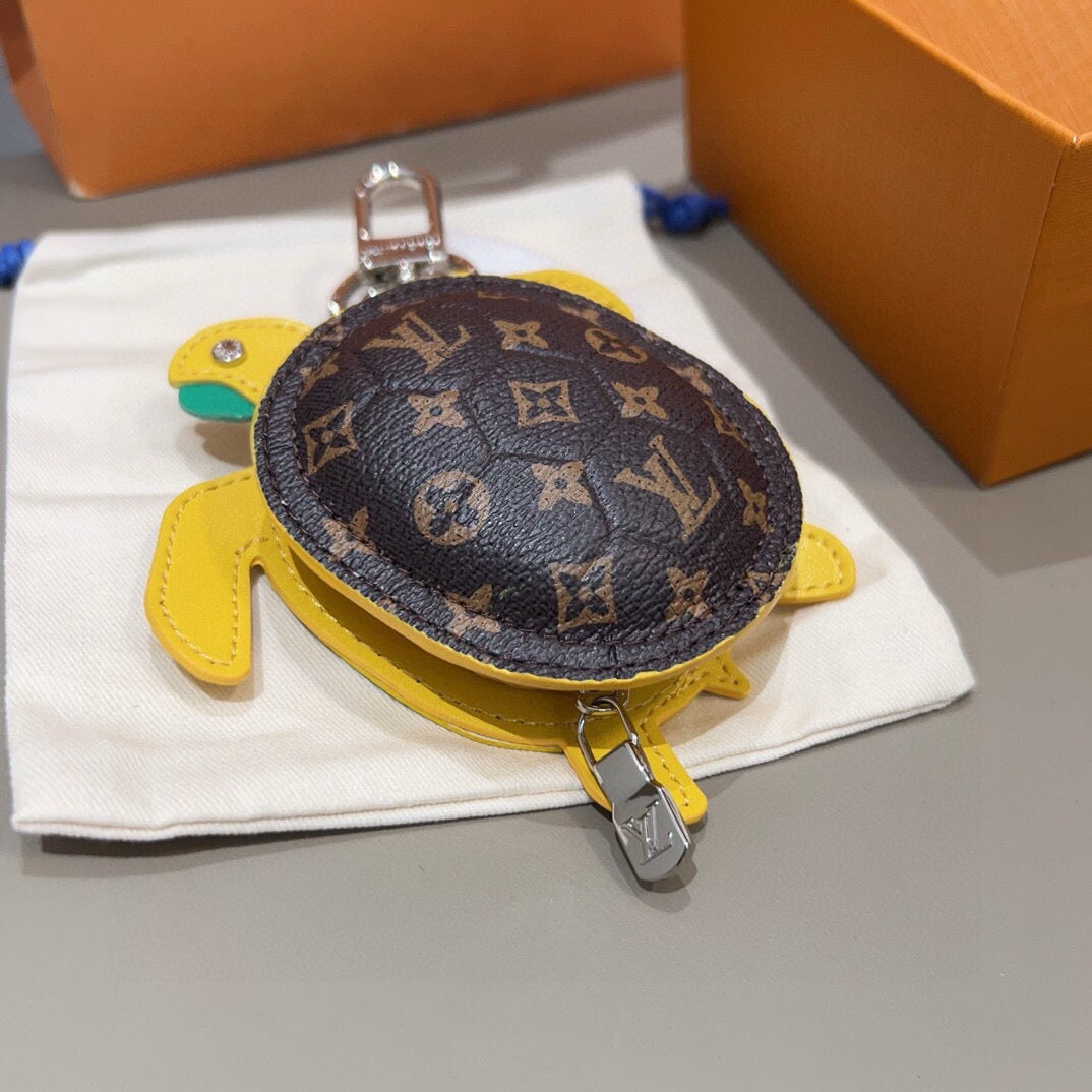 LOUIS VUITTON Leather Canvas Bag Charm Keychain