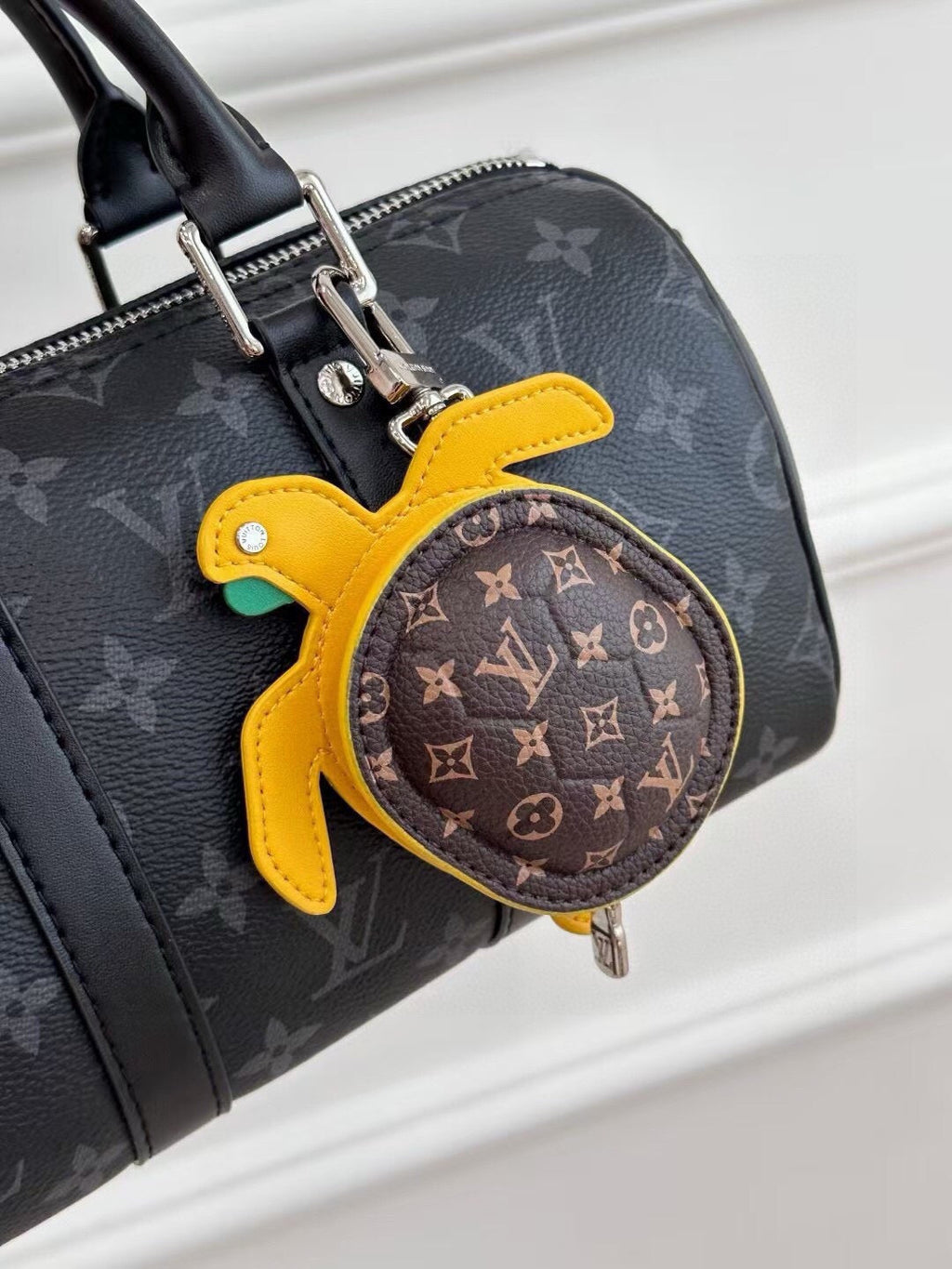 LOUIS VUITTON Leather Canvas Bag Charm Keychain