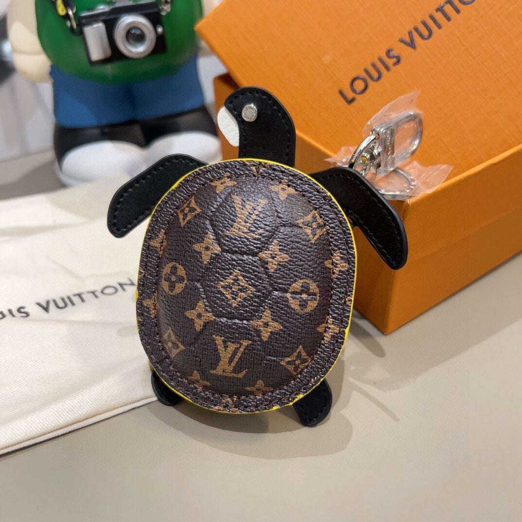 LOUIS VUITTON Leather Canvas Bag Charm Keychain