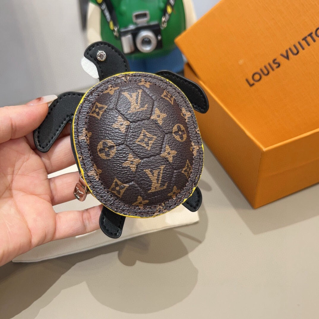 LOUIS VUITTON Leather Canvas Bag Charm Keychain