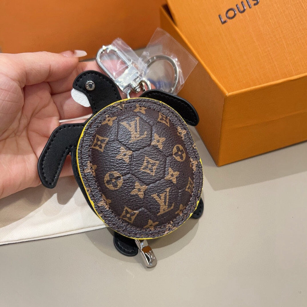 LOUIS VUITTON Leather Canvas Bag Charm Keychain