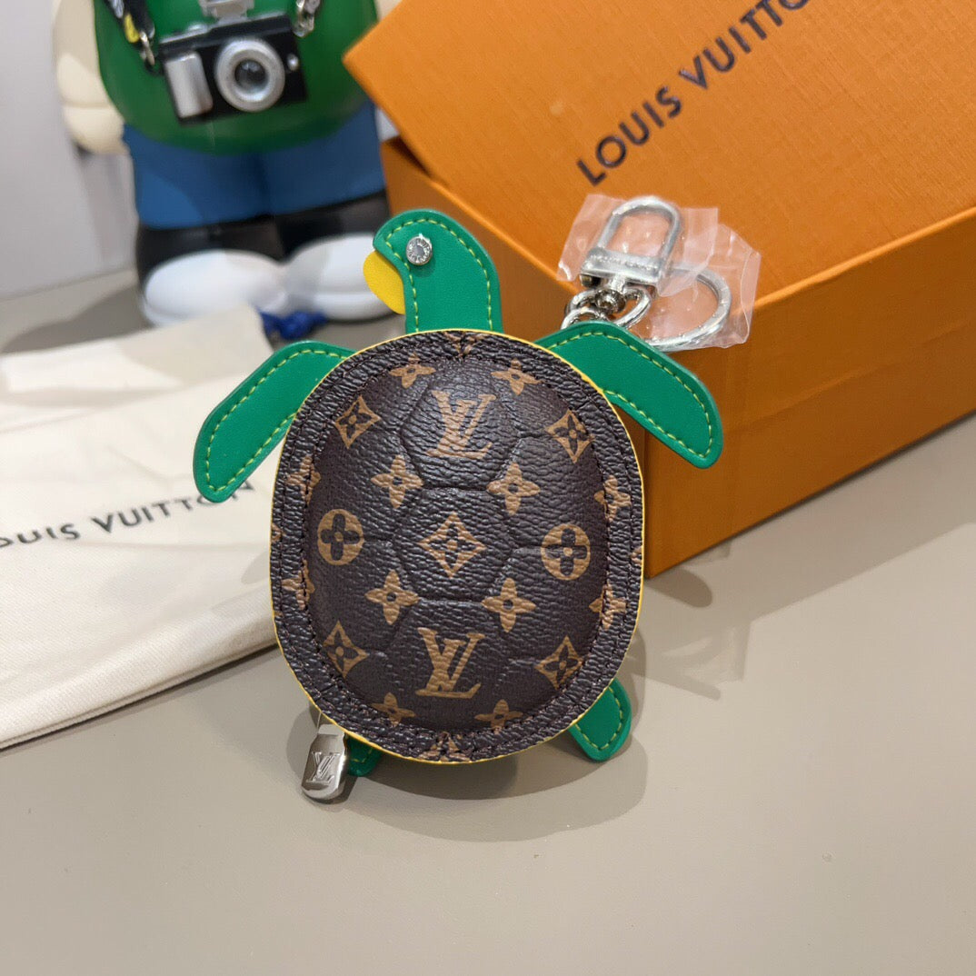 LOUIS VUITTON Leather Canvas Bag Charm Keychain