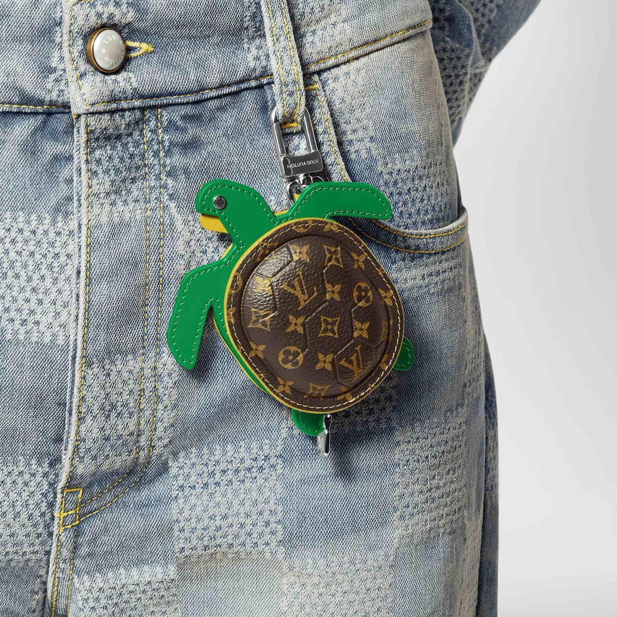 LOUIS VUITTON Leather Canvas Bag Charm Keychain