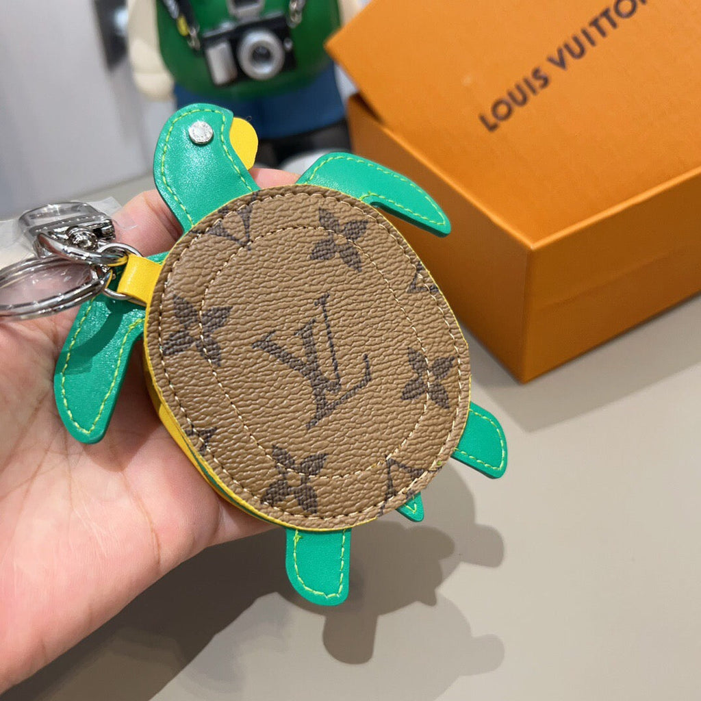 LOUIS VUITTON Leather Canvas Bag Charm Keychain
