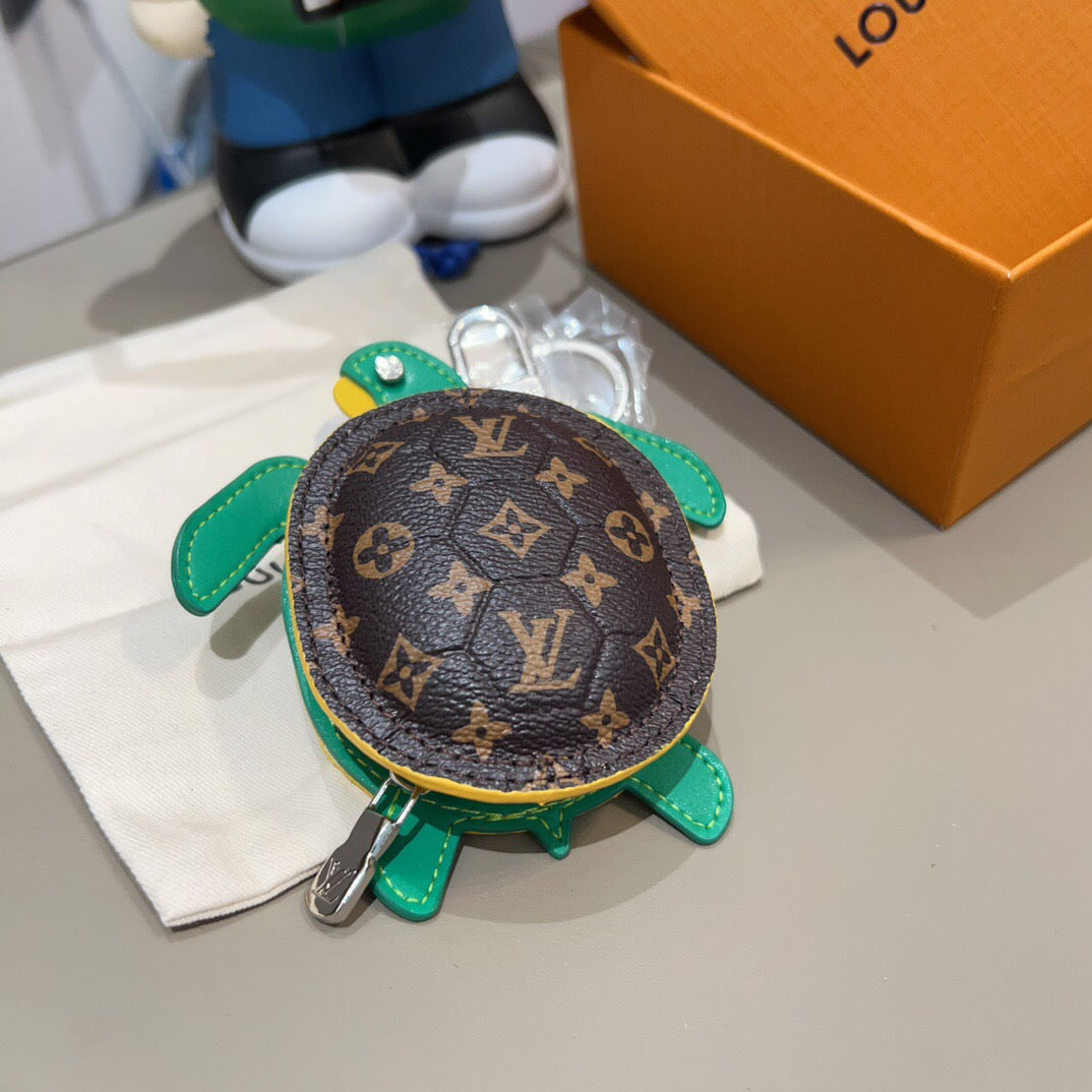 LOUIS VUITTON Leather Canvas Bag Charm Keychain