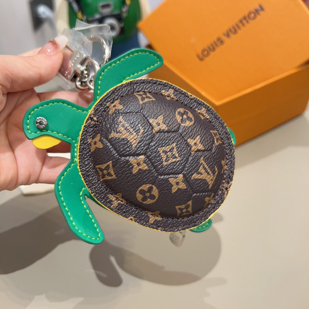 LOUIS VUITTON Leather Canvas Bag Charm Keychain