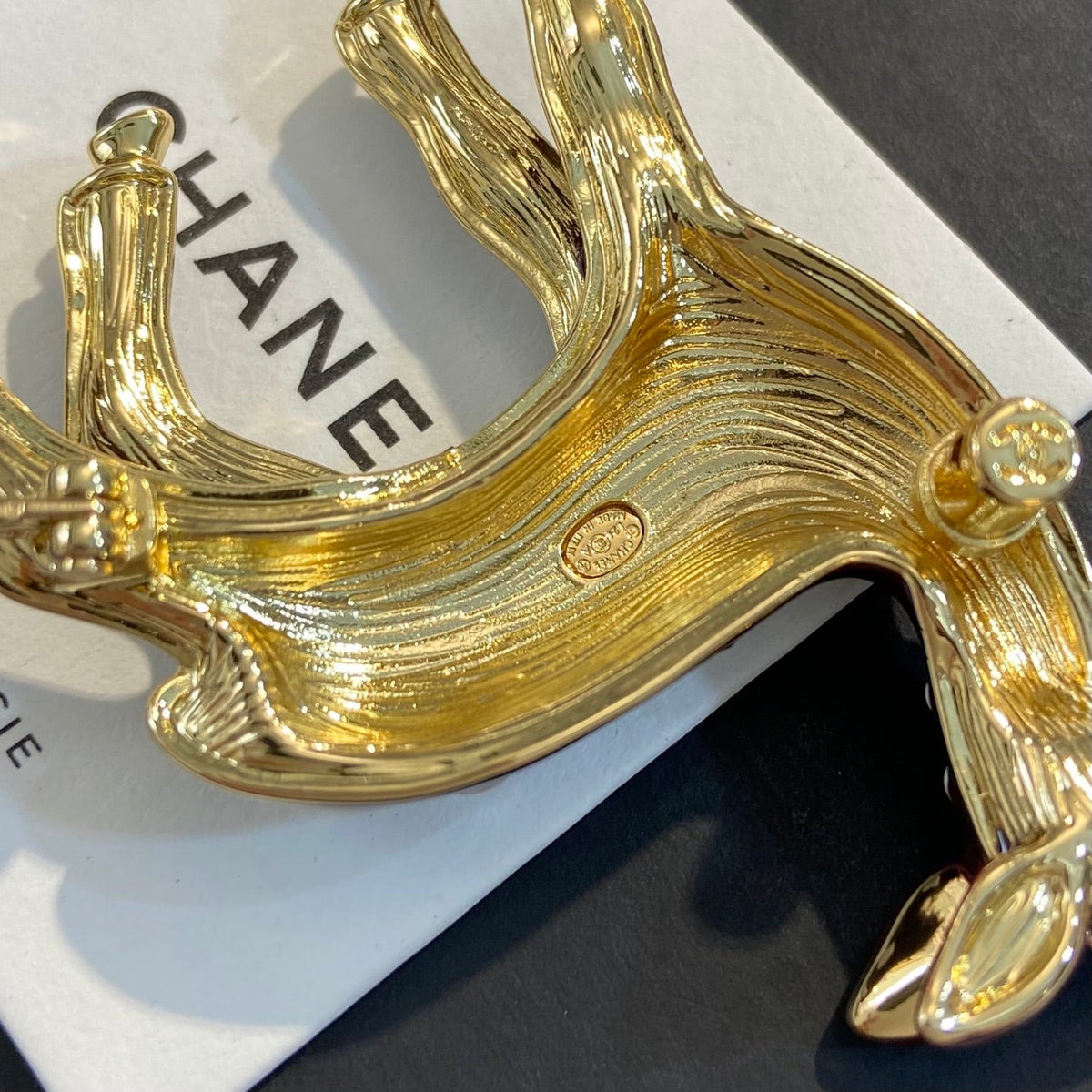 CHANEL Enamel Gold-Tone Vintage Deer Brooch
