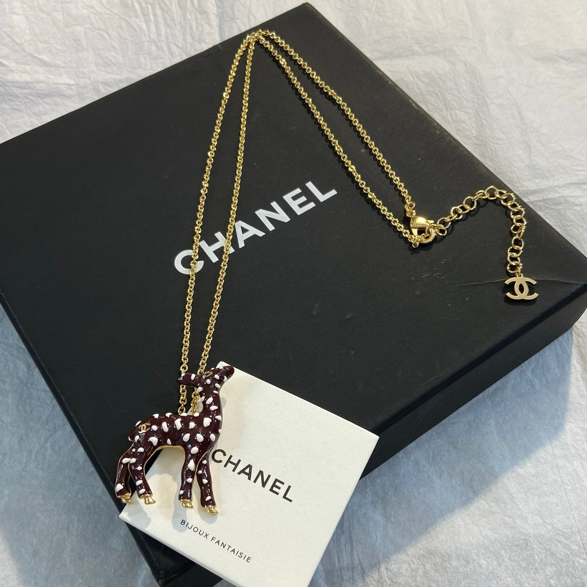 CHANEL Enamel Gold-Tone Vintage Deer Brooch