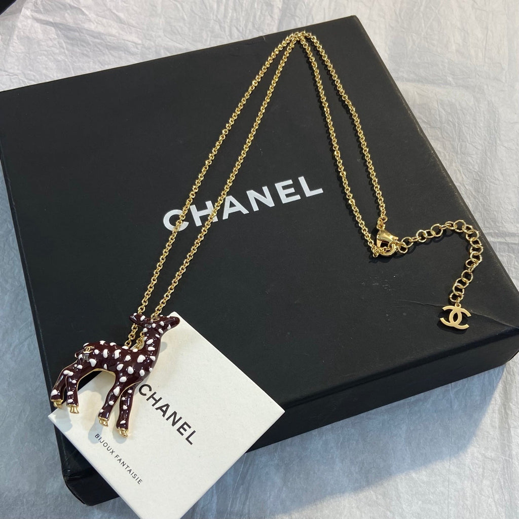 CHANEL Enamel Gold-Tone Vintage Deer Brooch