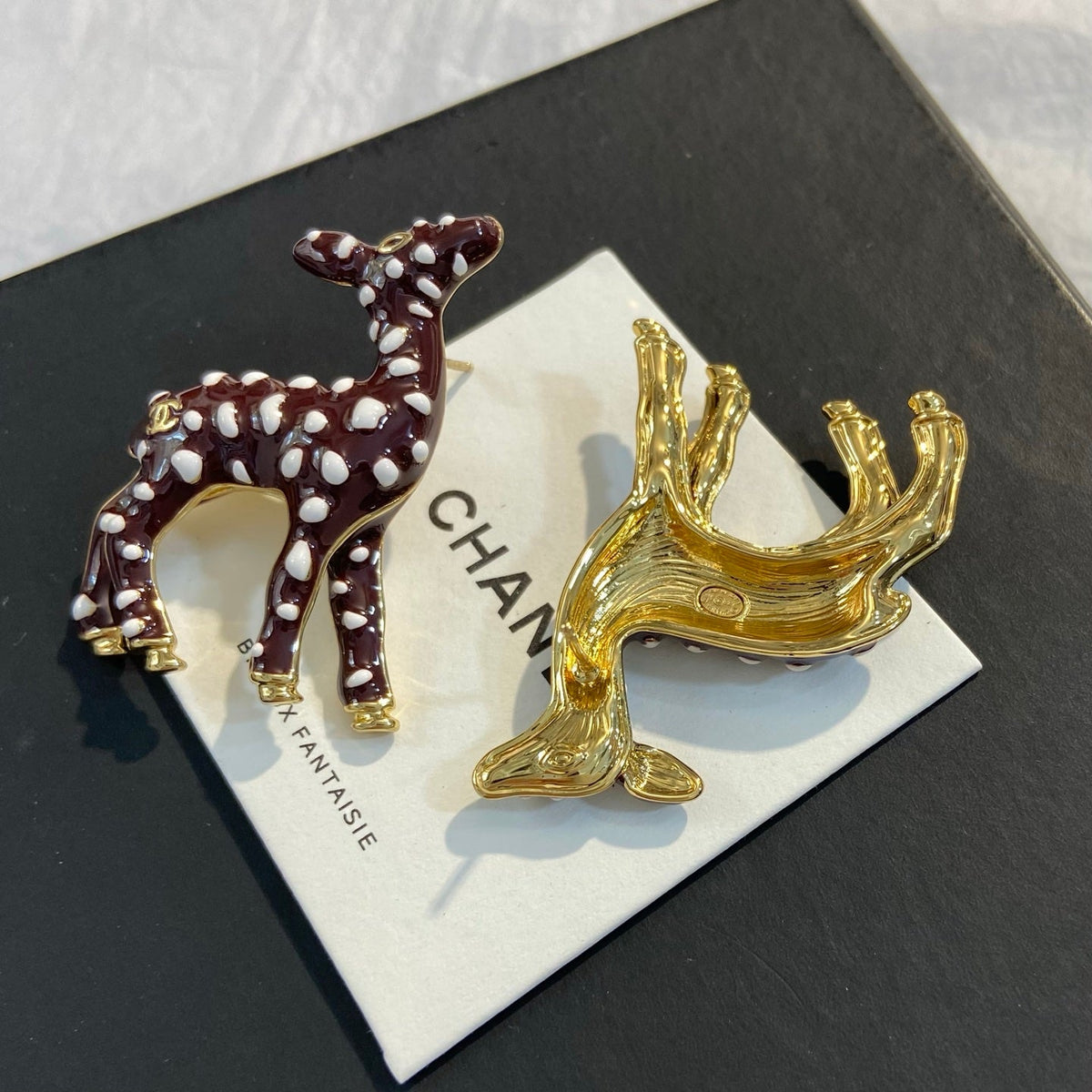 CHANEL Enamel Gold-Tone Vintage Deer Earrings