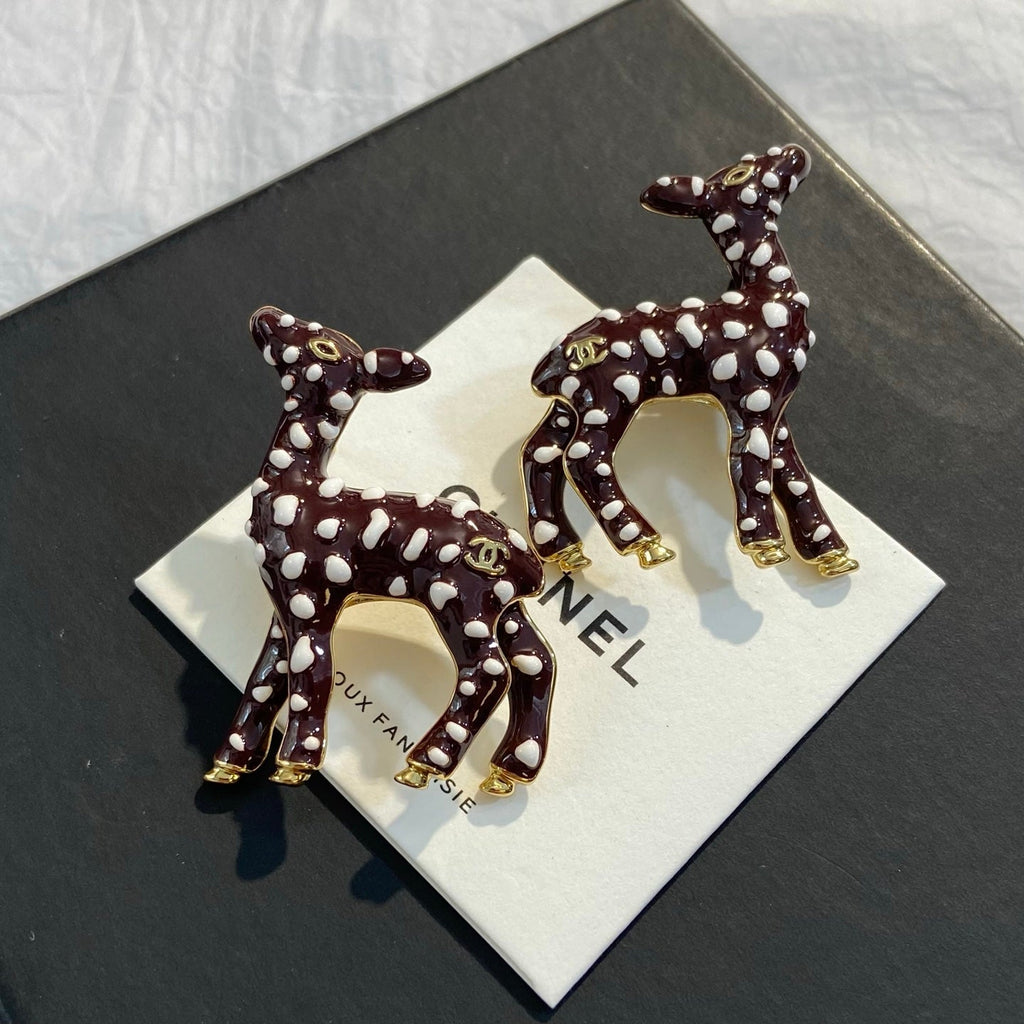 CHANEL Enamel Gold-Tone Vintage Deer Earrings